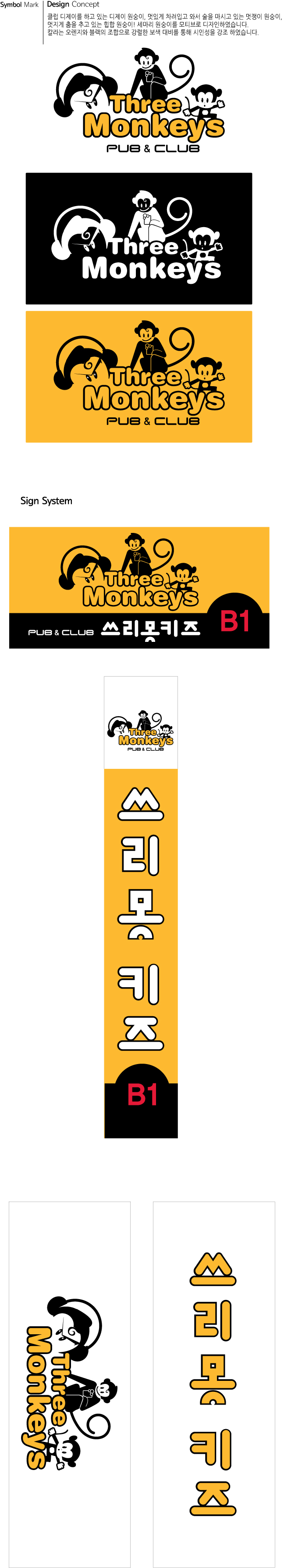 kkongzi의 쓰리몽키즈 PUB & CLUB 간판디자인 상세이미지